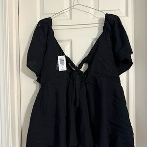 Black Eyelet Top with Tie Front